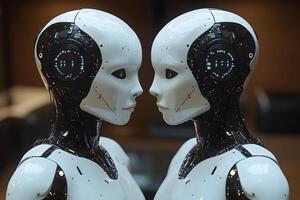 Futuristic Humanoid Robots in a Face-to-Face Interaction photo