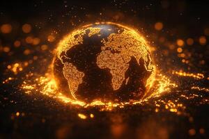 Glowing Digital Earth with Abstract Technology and Energy Concept for Global Innovation photo