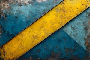 Abstract Industrial Grunge Texture with Blue and Yellow Diagonal Stripes, Generative photo