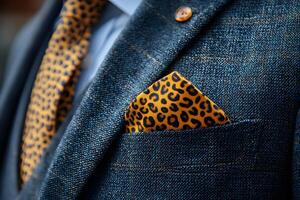 Stylish Business Attire with Leopard Print Pocket Square and Tie for Professional Fashion, Generative photo