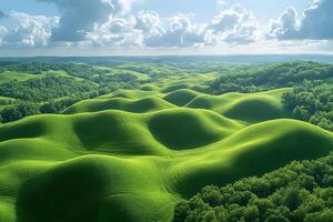 Rolling Green Hills Under a Cloudy Sky - Scenic Landscape for Background or Print, Generative photo