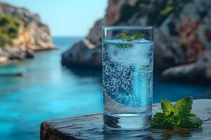 Refreshing Summer Drink With Mint by Crystal Blue Waters for Relaxation and Enjoyment, photo