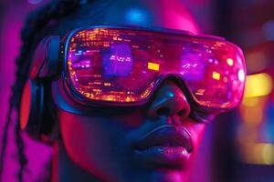 Futuristic Virtual Reality Experience with Neon Reflections for Tech Design and Concepts, photo