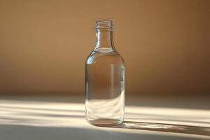 Minimalist Glass Bottle Design in Warm Ambient Light for Product Showcase photo