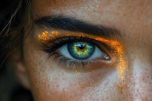 Enchanting Eye with Sparkling Gold Highlights for Artistic and Mystical Concepts photo
