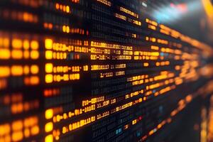 Digital Binary Code with Glowing Orange Bits for Technology and Data Concept photo