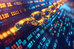 Blockchain Technology Concept with Digital Chain Links and Binary Code Background photo