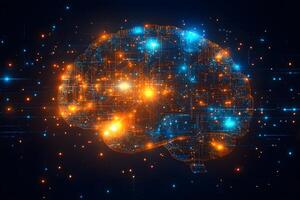 Futuristic Artificial Intelligence Brain with Glowing Neural Network Connections for Technology Concept photo