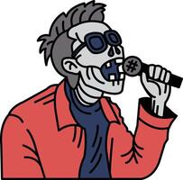 A skeleton singing into a microphone vector