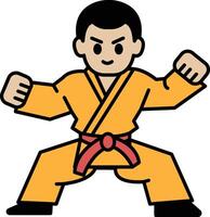 A cartoonish drawing of a man in a yellow karate uniform with red belt vector