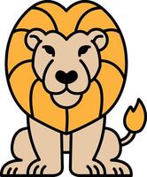 A cartoon lion is sitting on its haunches with its head tilted to the side vector