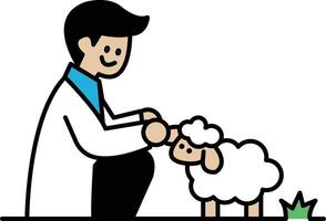 A man in a white lab coat is holding a sheep vector