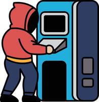 A man in a red hoodie is trying to use a vending machine vector