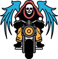A skeleton is riding a motorcycle with wings on its back vector
