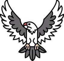 A cartoon drawing of a bird with its wings spread out vector