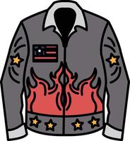 A cartoon drawing of a man's jacket with flames on it vector