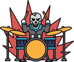 A skull is playing drums in a fiery explosion vector
