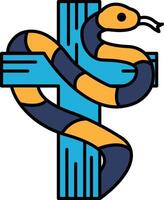 A cross is drawn with a snake wrapped around it vector