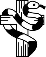 A cross with a snake wrapped around it vector