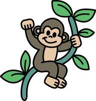 A cartoon monkey is sitting on a branch vector