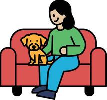 A woman sits on a couch with a dog on her lap vector