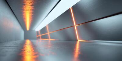 Abstract Metallic Surface with Orange Glowing Highlights photo