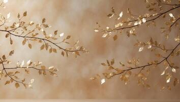 Elegant Gold Leaf Branches on Beige Textured Background - Copy Space photo