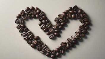 café frijoles arreglado en un corazón forma simbolizar calor amor y pasión evocando un sentido de conexión energía y el consolador abrazo de café aromático seducir. foto