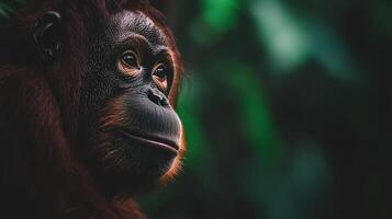 Majestic Orangutan Portrait Close up of a Bornean Orangutan in Rainforest Habitat photo