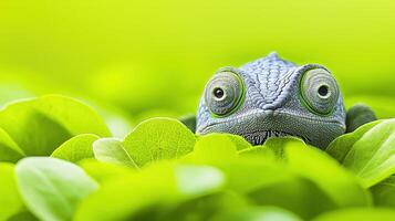 Close up of a Chameleon Hidden in Lush Green Foliage Reptile in Nature photo
