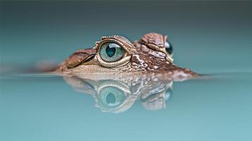 Close up of Alligator Eyes Partially Submerged in Teal Water photo