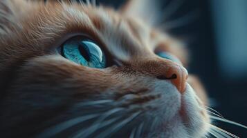 Close up Portrait of a Ginger Cat with Striking Blue Eyes Fluffy Fur and Delicate Whiskers photo