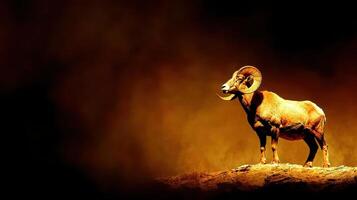 Majestic Desert Bighorn Sheep Ram on Rocky Peak at Sunset Wildlife Photography photo