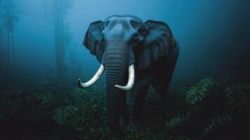 Majestic Asian Elephant in Misty Rainforest Powerful Wildlife Scene photo