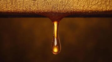 Golden Honey Droplet Falling Close up Texture Sweet Liquid Dripping photo