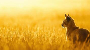 Golden Hour Caracal in a Wheat Field Majestic Wild Cat Sunset Silhouette photo