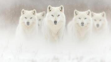 Majestic Arctic Wolves Pack in Snowy Winter Wonderland Wild Canids in Blizzard photo
