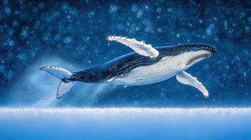 Majestic Humpback Whale Breaching in Snowy Ocean Waters photo