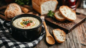 Creamy White Bean Dip with Rustic Bread Olive Oil and Spices photo