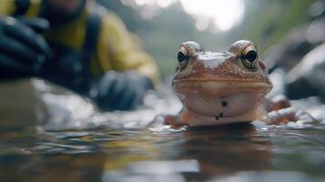 Close up of a Brown Frog in a Stream Wildlife Photography Nature Scene photo
