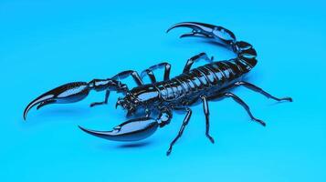 Striking Black Scorpion on Vibrant Blue Background Detailed Macro Photography photo