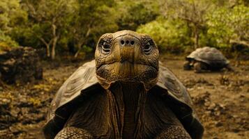 Galapagos Giant Tortoise Close Up Ancient Reptile in Volcanic Landscape photo