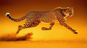 Majestic Cheetah Running Across Golden Savannah at Sunset Wildlife Photography photo
