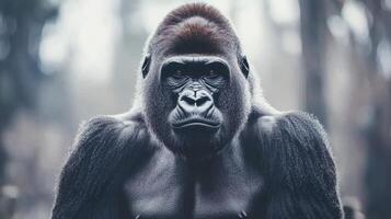 Powerful Gorilla Portrait Close up of a Majestic Silverback in its Natural Habitat photo
