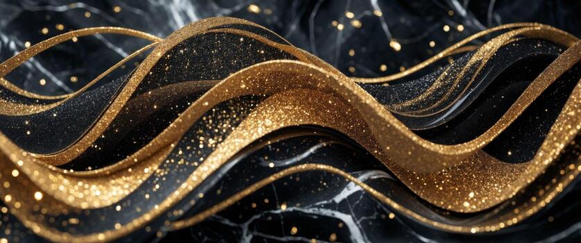 resumen lujo antecedentes con dorado Brillantina remolinos y negro mármol textura foto
