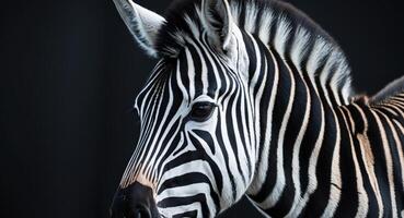 A close up of a zebra's fur on a black background photo