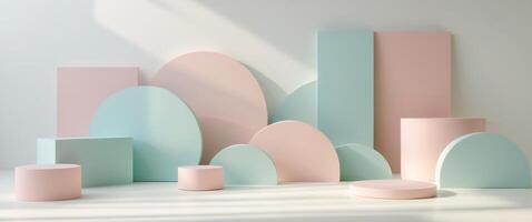 geométrico forma escaparate con suave pastel colores y ambiente Encendiendo foto
