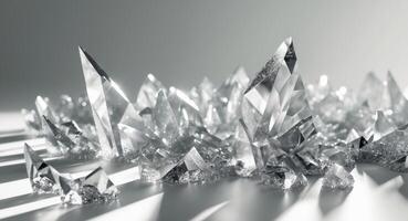 Scattered crystalline shards abstract design with light reflections and refractions photo