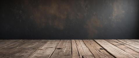 Rustic Wooden Table Surface Ideal for Product Presentation and Creative Displays on Dark Textured Background. photo