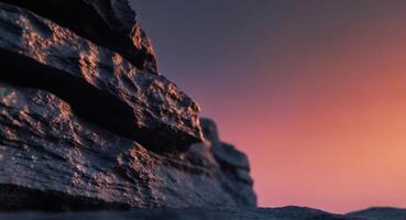 Sunset glow on dark rock wall texture background. photo